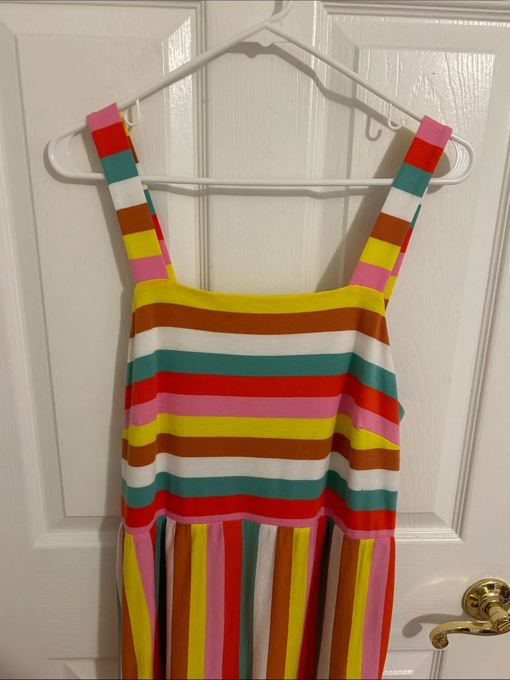 J. Crew Maxi Dress Rainbow Stripe Colorful Cotton Square Neck New Size Medium